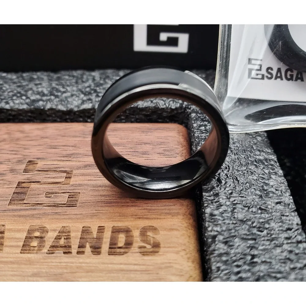 Saga Bands The Record Producer Black Tungsten Ring Mens Wedding Band Size 6 8mm